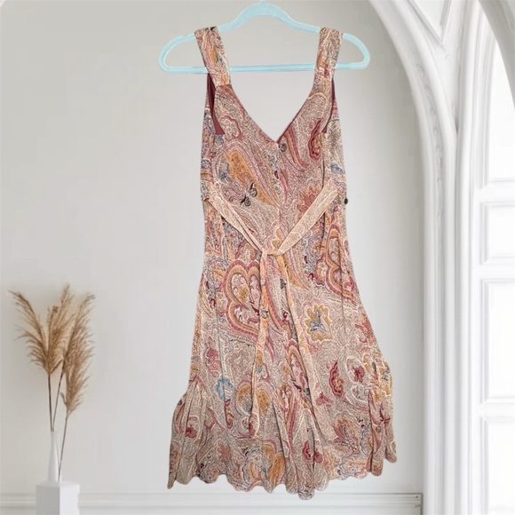 Jonathan Martin Colorful Paisley Ruffled Tiered Sundress With Coin Belt Tie 10P - Picture 5 of 13